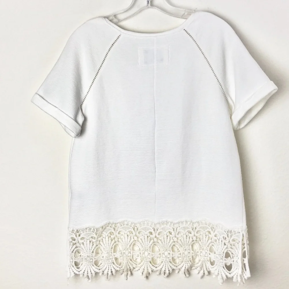 Anthropologie - Saturday Sunday Lace Trimmed White Short Sleeve Top - Picture 3 of 8